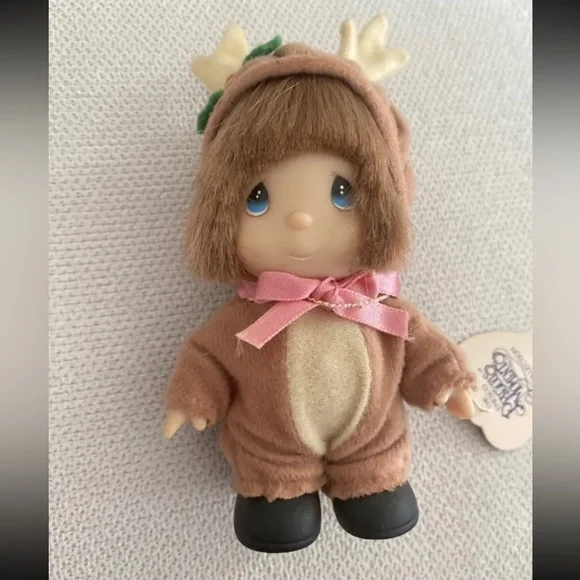 Precious Moments Christmas Doll Figure Reindeer Baby 1991 Vintage Enesco Small - Picture 3 of 7